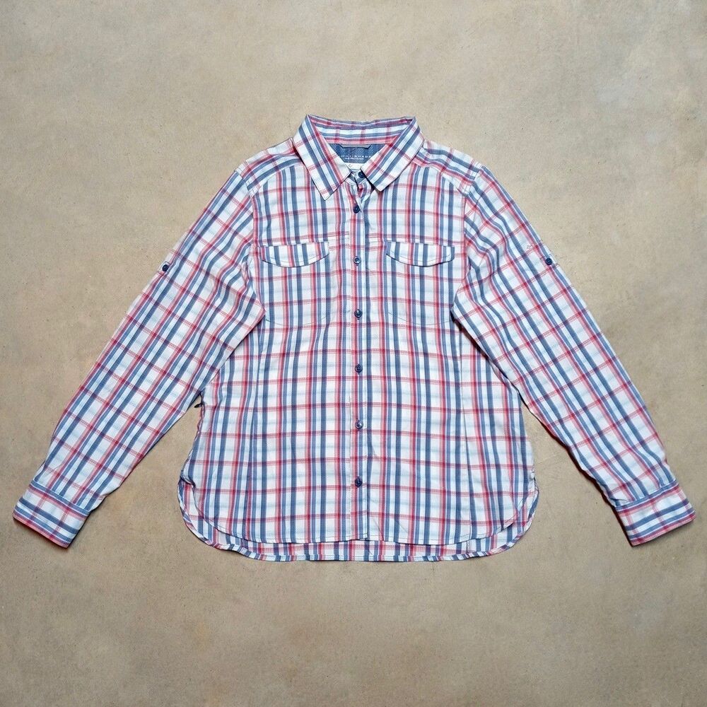Columbia PFG Women's Omni-Shade Shirt Size LARGE Plaid Fishing Hiking Button Top